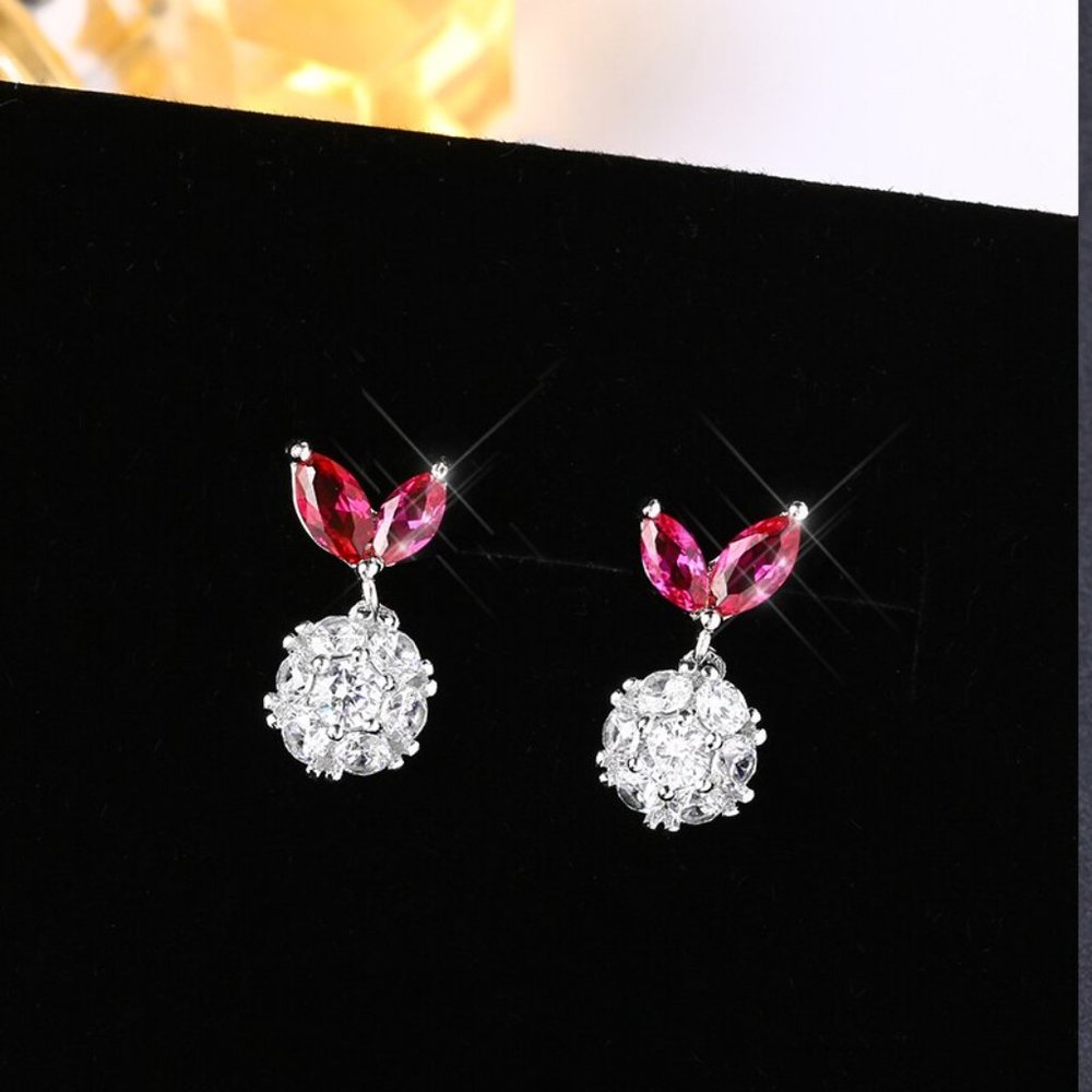 NWT Diamond with Pink Gems Earrings - Picture 3 of 4